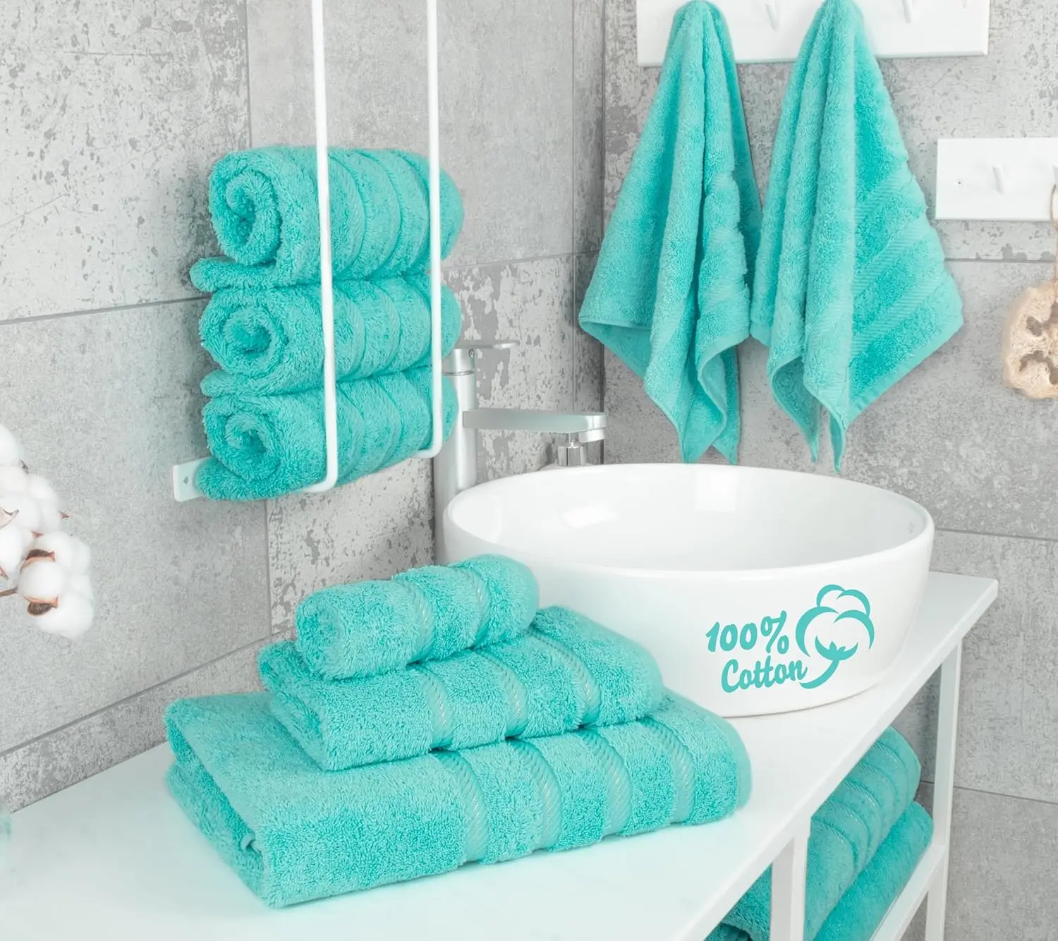 Luxury 6 Piece Towel Set, 2 Bath Towels 2 Hand Towels 2 Washcloths, 100% Cotton Turkish Towels for Bathroom