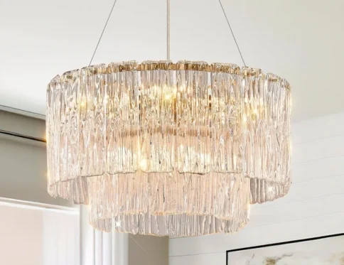 Modern Gold Chandeliers,20” Crystal Glass Pendant Ceiling Light Fixtures Round Chandelier Luxury 2 Tiers Hanging Chandelier