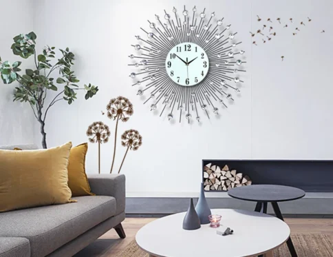 60x60cm Modern Luxury Large Art Round Diamond Wall Clock Home Living Room sitting rooms offices Decor Black