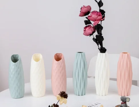 Modern Flower Vase Plastic Vases for Flowers White Pink Plastic Vase Flower Pot Basket Nordic Home Living Room Decoration