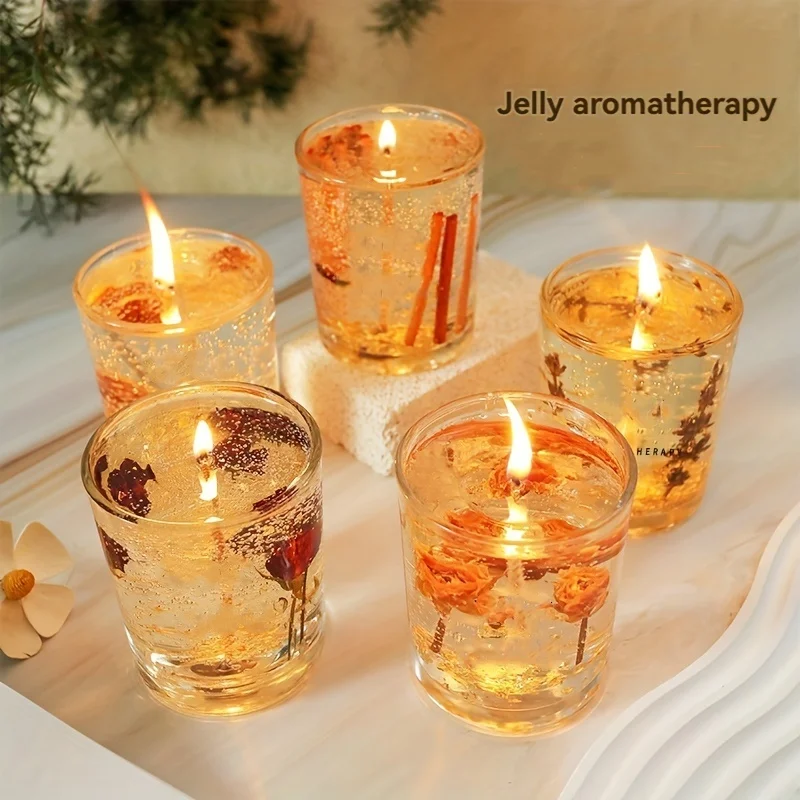 Jelly Aromatherapy Candles Real Flower Essential Oil Incense Candle Soothing Fragrance Cup for Wedding Home Decor Ornament Gift