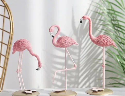 Creative Pink Resin Figurines Crafts Ins Flamingo Ornament Home Desk Cartoon Accessories Living Room Desktop Decorations