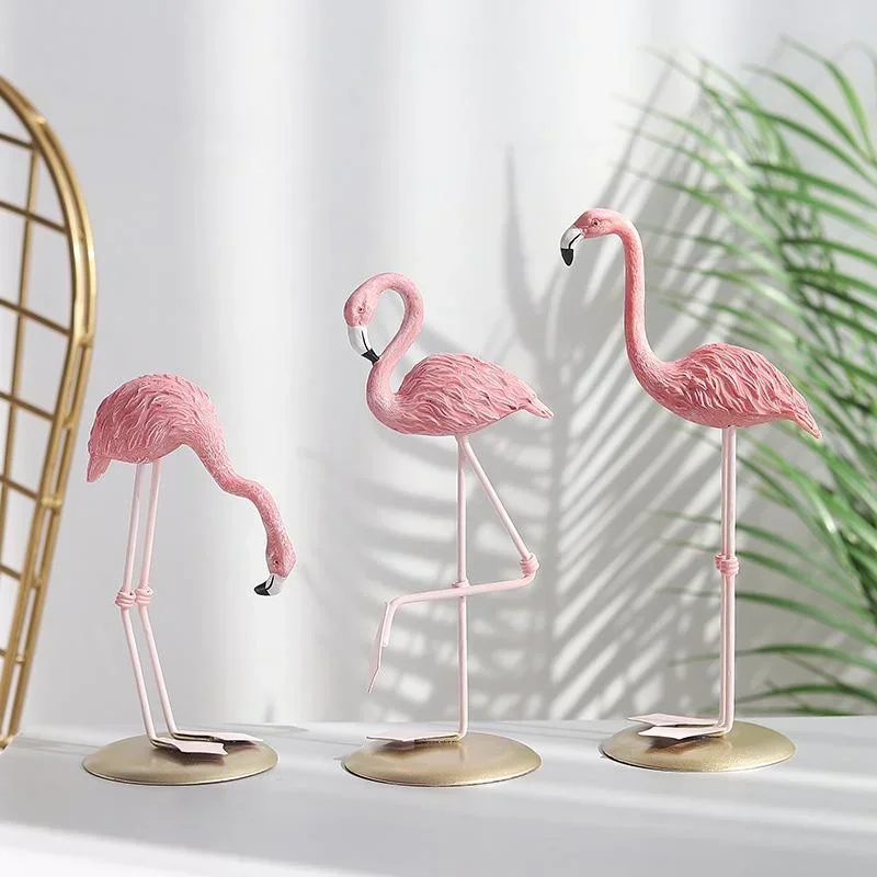 Creative Pink Resin Figurines Crafts Ins Flamingo Ornament Home Desk Cartoon Accessories Living Room Desktop Decorations